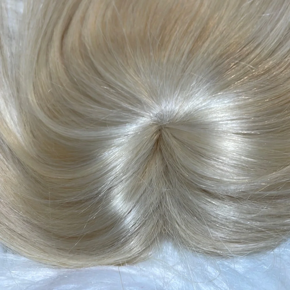 NWT 100% human REMY hair #60 #613 vanilla blonde cream topper HAND TIED silk